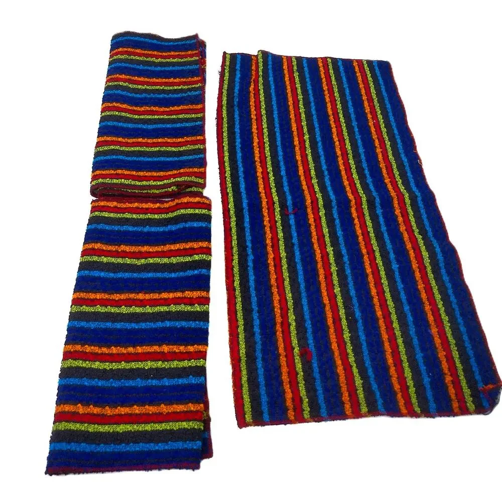 Vintage Blue Multi Striped Hand Towel Kitchen Set Of 3 New Deadstock